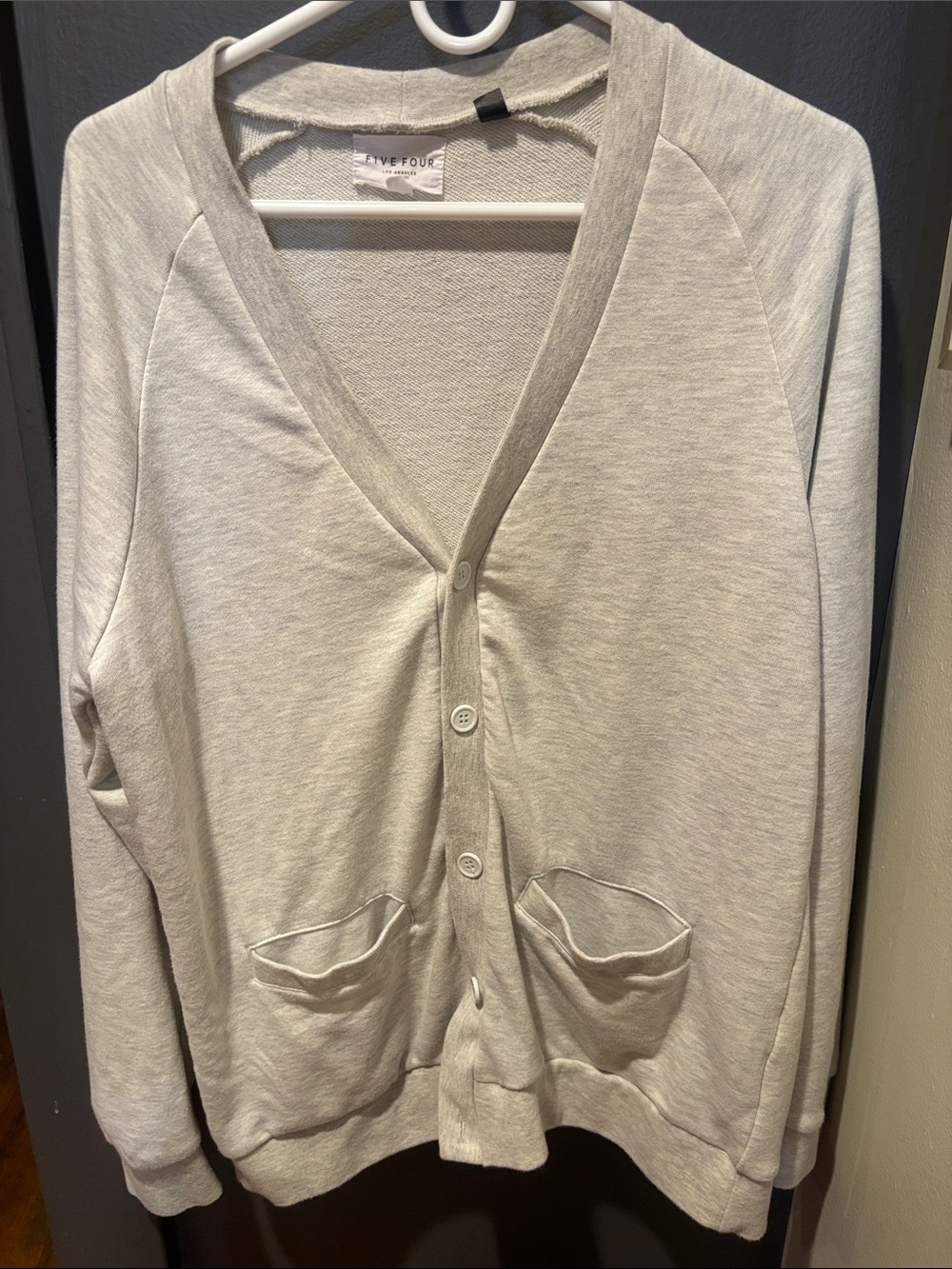 Linen-Gray V-Neck Button Cardigan Sweater by